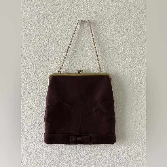 Vintage Unger Burgundy Satin Kiss Lock Clutch w/ Chain Strap - Picture 9 of 9